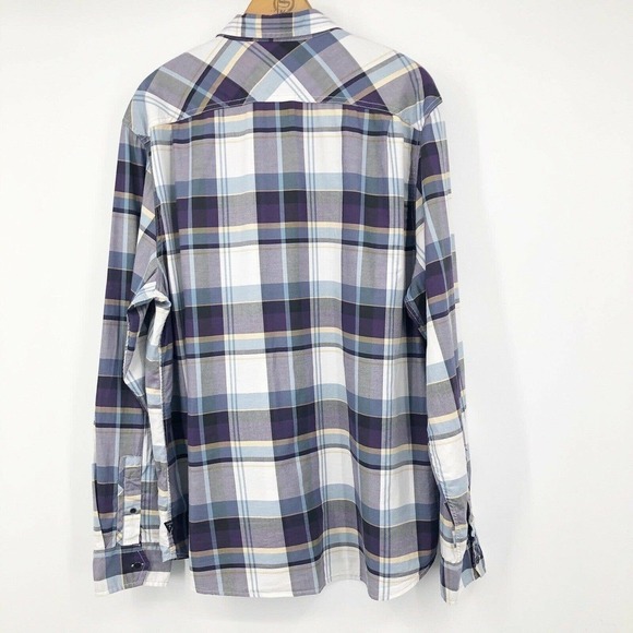 Guess Men's Button Front Shirt Purple Plaid Size XL Flip Cuff Long Sleeve Cotton - Picture 9 of 12